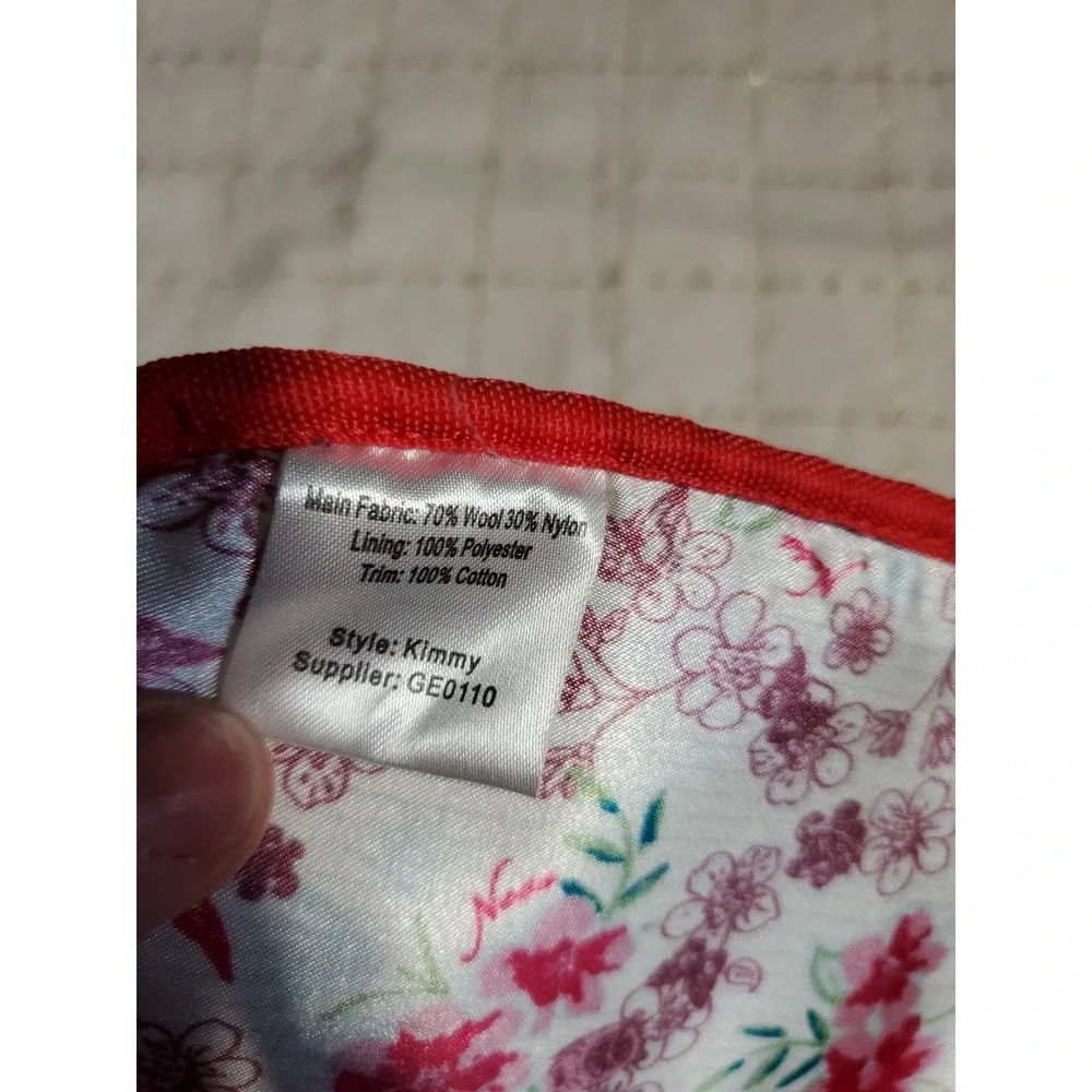 NESS Scotish Wool‎ Blend Makeup Bag Green Pink Tartan Floral Applique 8.5x5.5